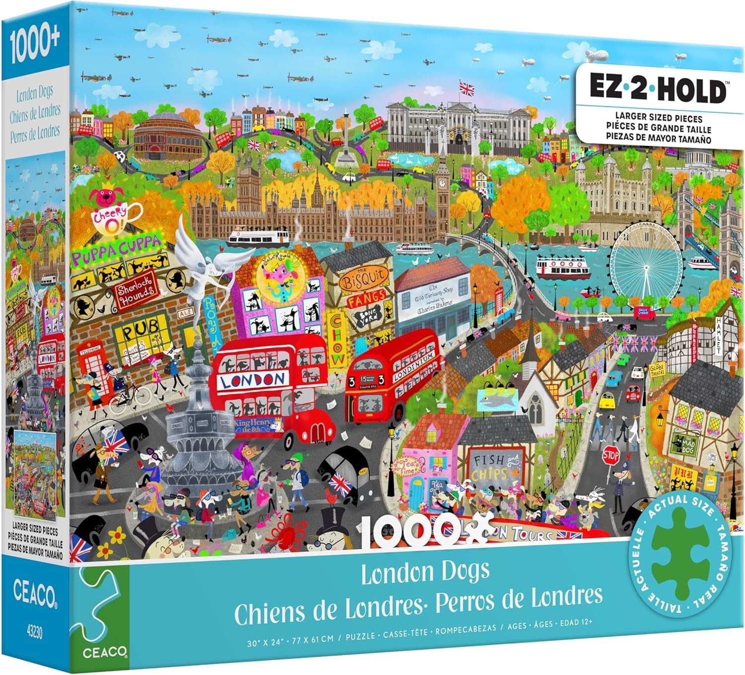 Ceaco Venice Dogs 1000 Piece Jigsaw Puzzle - Large Sized Pieces, 26.5x19 Inch Finished Size