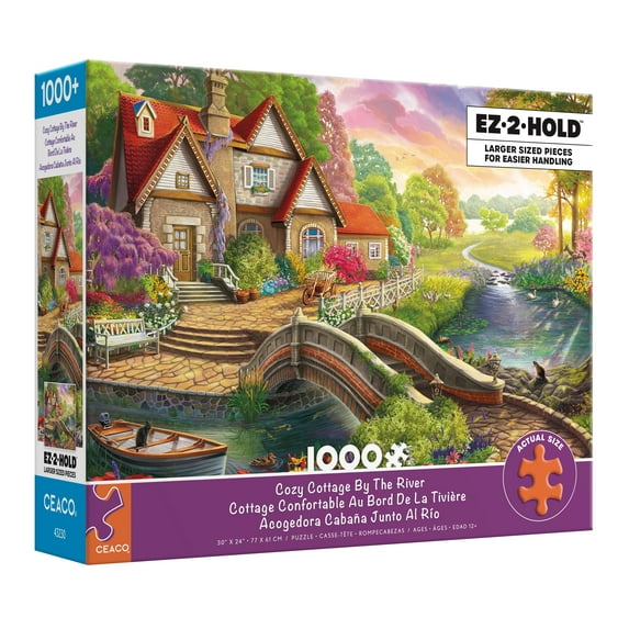 Ceaco - Oversized - Cozy Cottage by the River - 1000 Piece Interlocking Jigsaw Puzzle
