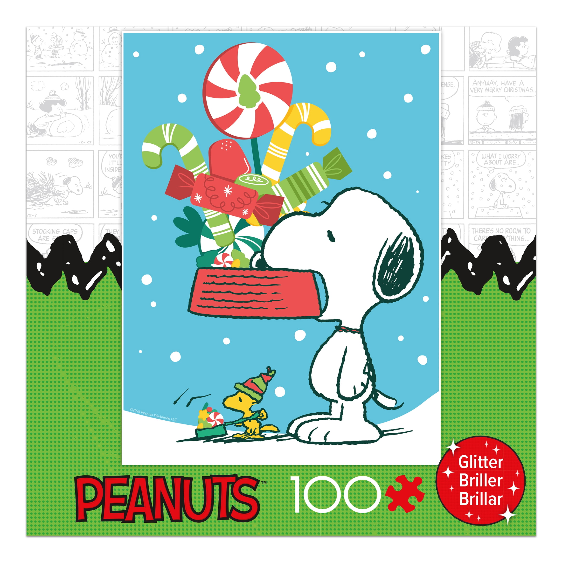 Ceaco Peanuts A Bowl of Treats Glitter 100-Piece Interlocking Jigsaw Puzzle for Children Ages 6+