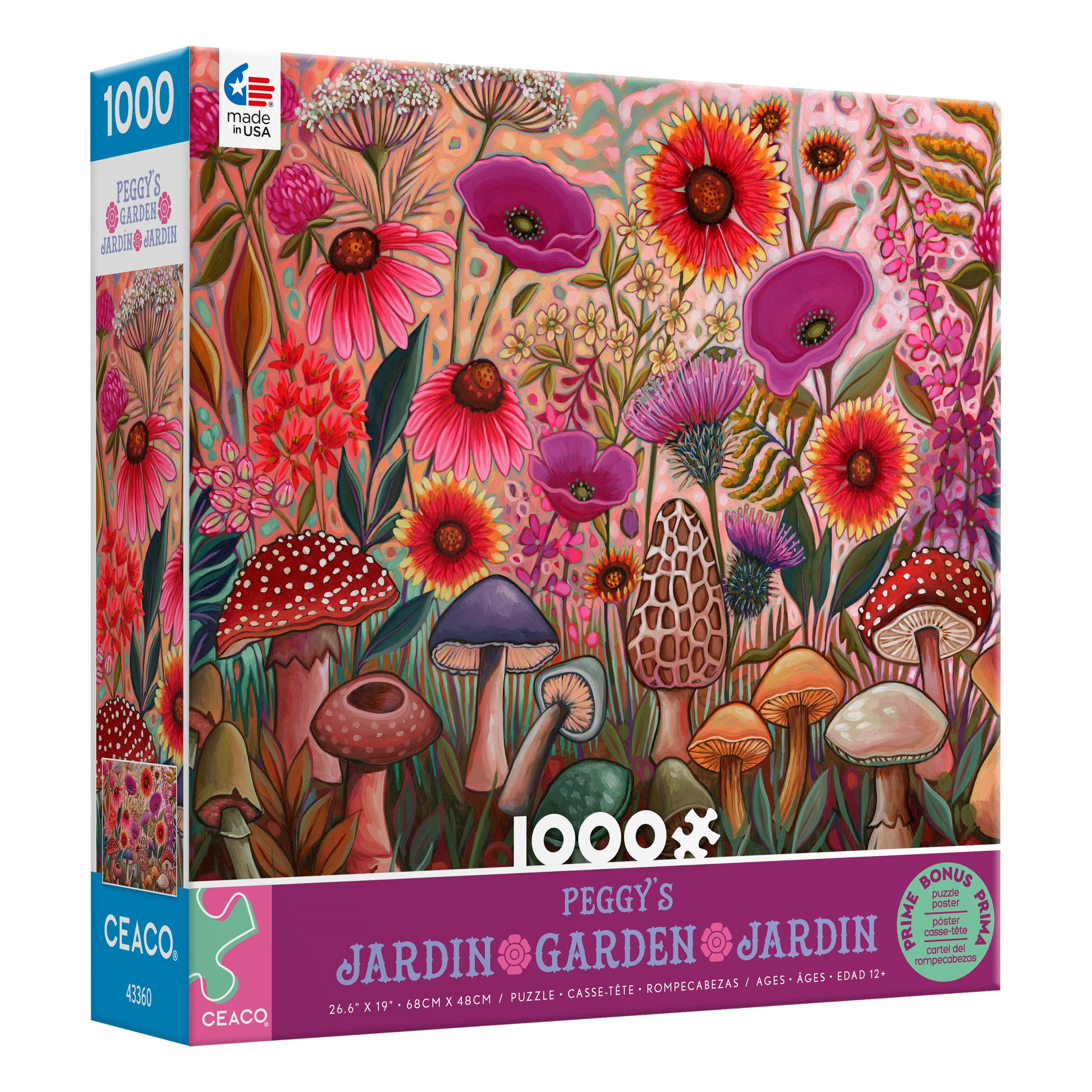 Ceaco 1000 Piece Peggy's Garden Puzzle, Vibrant Garden Flowers and
