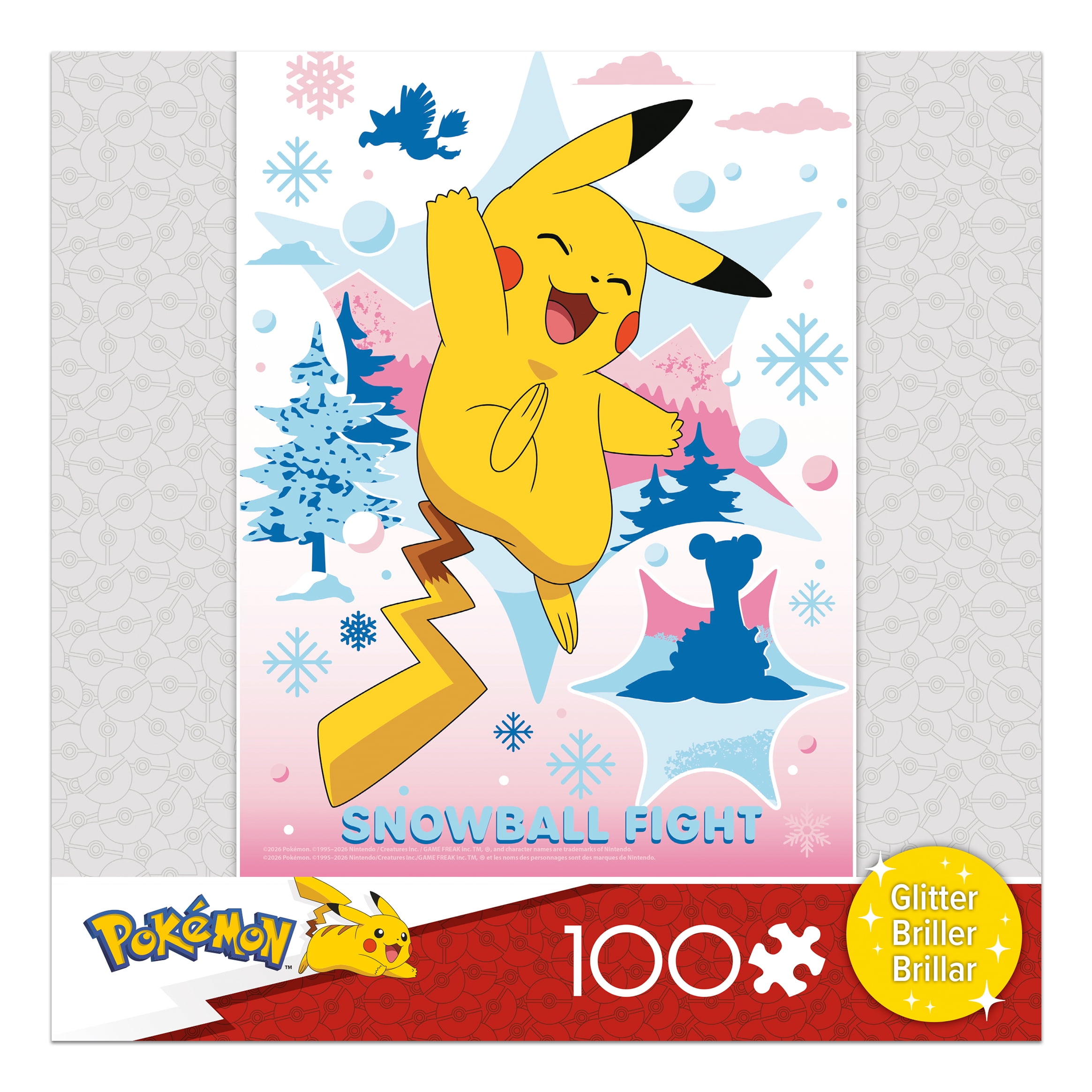 Ceaco Pokemon Snowball Fight Glitter 100-Piece Interlocking Jigsaw Puzzle for Children Ages 6+