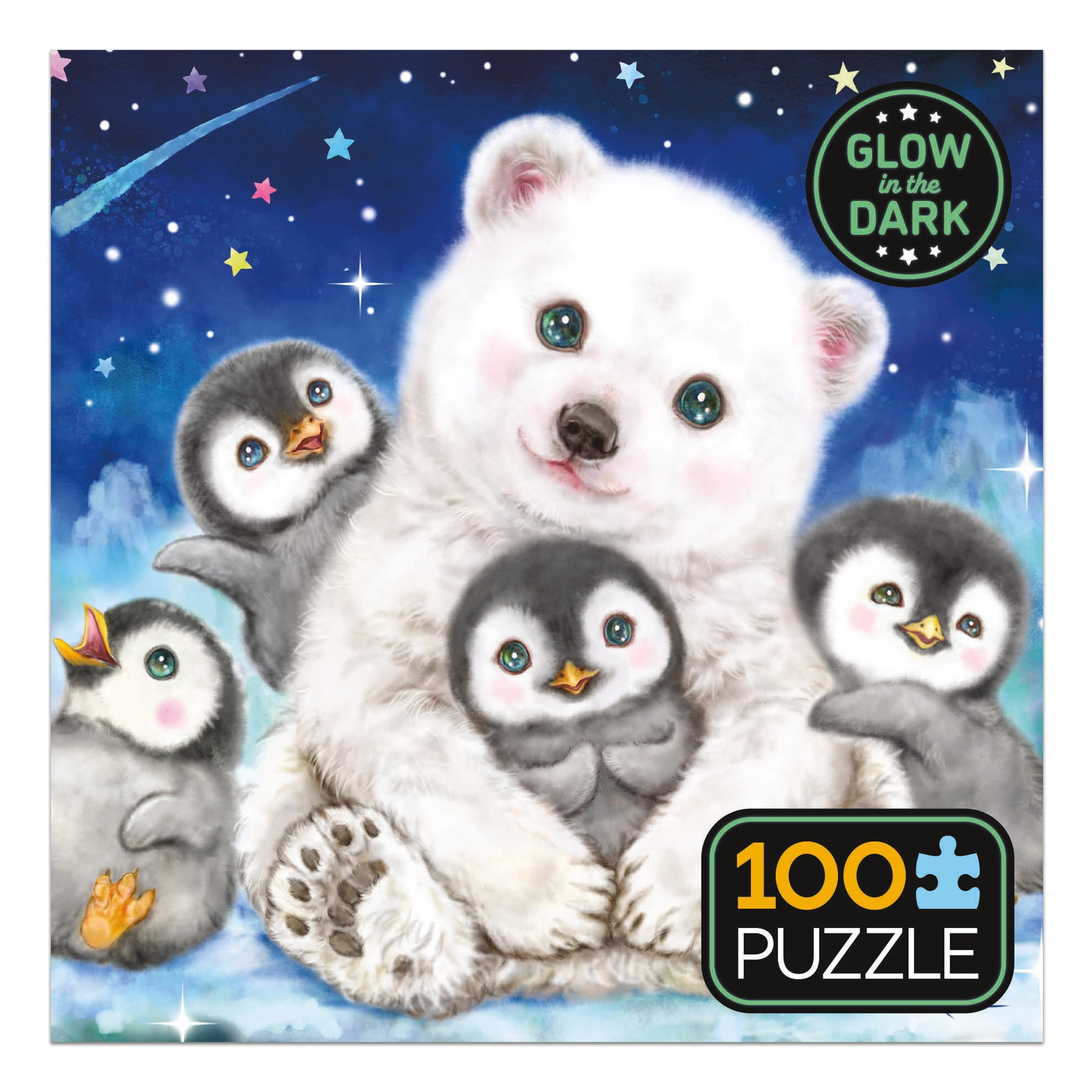 Ceaco Polar Bear and Penquins Glow in the Dark 100-Piece Interlocking Jigsaw Puzzle for Adults Ages 6+