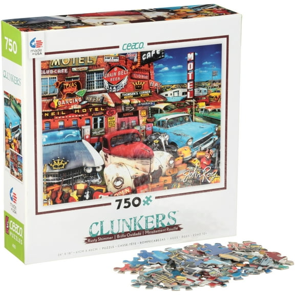 Ceaco Rusty Shimmer Clunkers 24" x 18" (61cm x 46cm) Puzzle 750 pc. Box