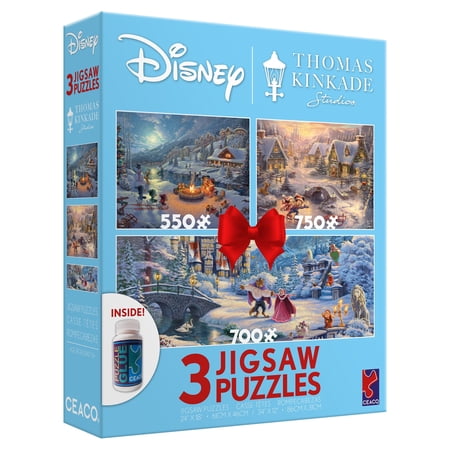 Ceaco - Thomas Kinkade - Disney Beauty and the Beast Winter - Three Interlocking Jigsaw Puzzles