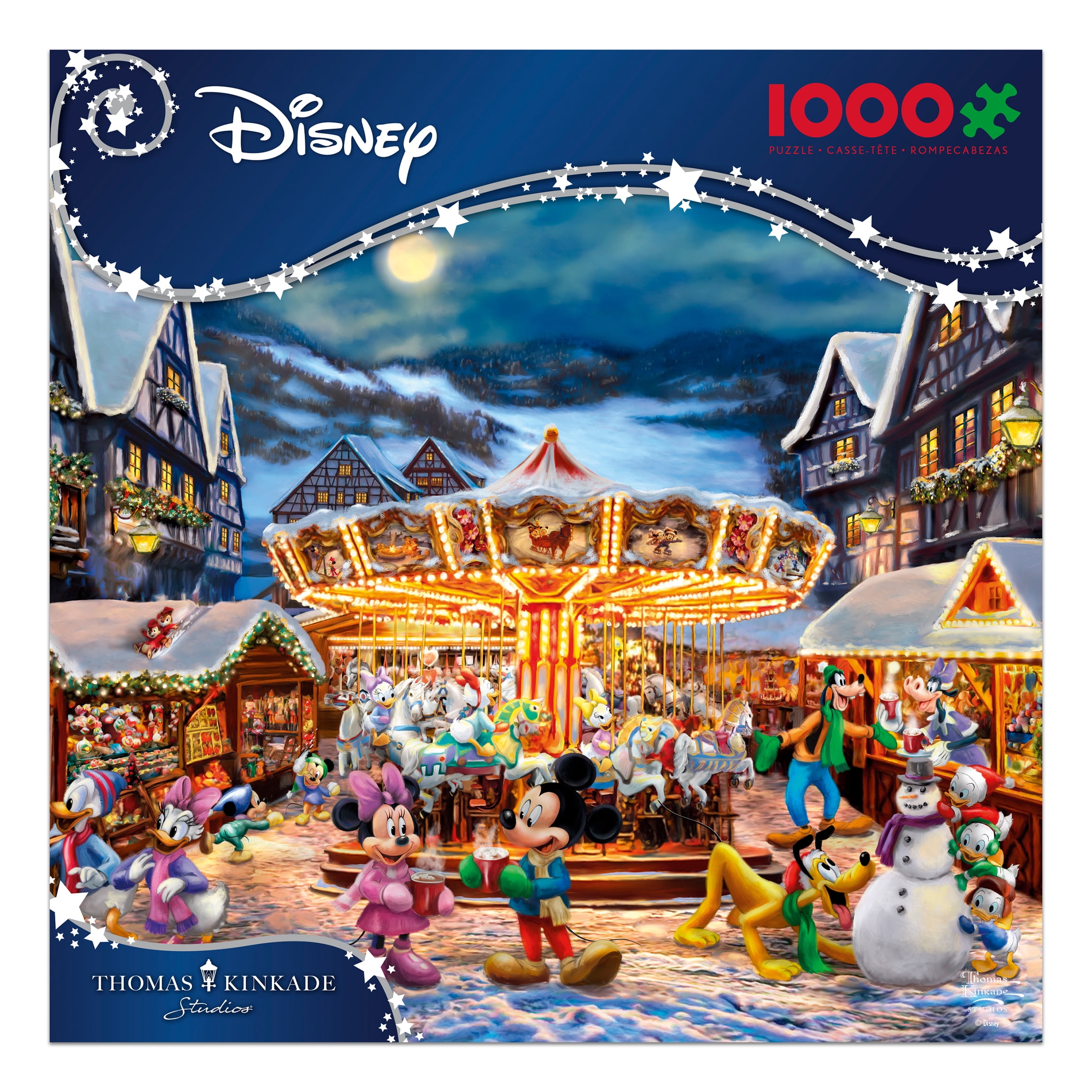 Ceaco Thomas Kinkade Disney Mickey and Minnie Christmas Market 1000-Piece Interlocking Jigsaw Puzzle for Adults Ages 14+