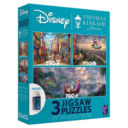 Ceaco - Thomas Kinkade - Disney Rapunzel - Three Interlocking Jigsaw Puzzles
