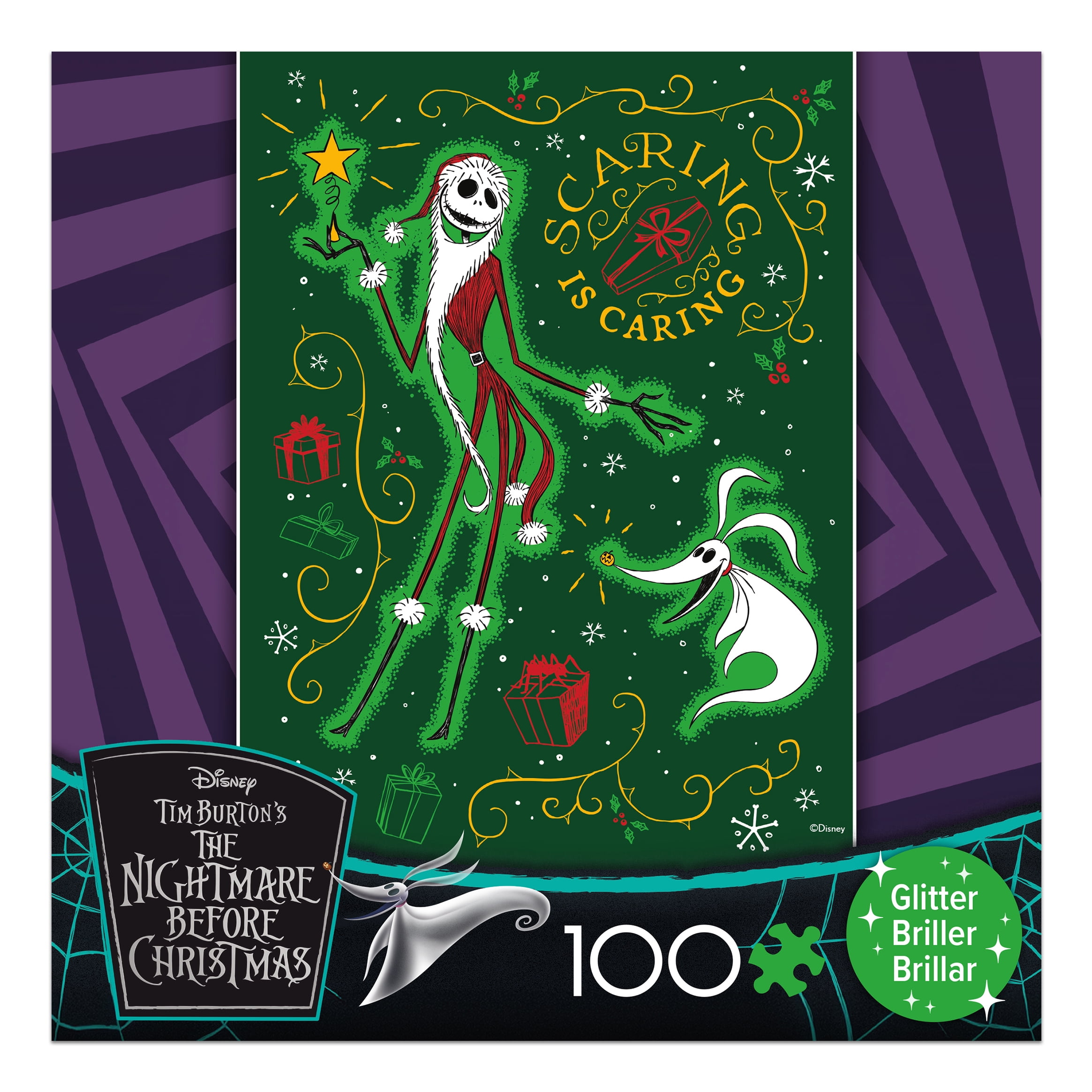 Ceaco Tim Burton's The Nightmare Before Christmas Scaring is Caring Glitter 100-Piece Interlocking Jigsaw Puzzle for Children Ages 6+