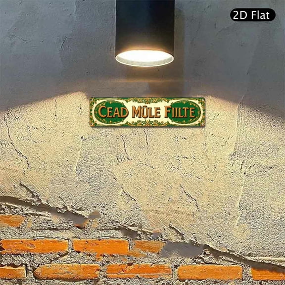 Cead Mile Failte Irish Welcome Aluminum Sign 4x16 Inch, Decorative Metal Wall Art with Golden Floral Filigree Design for St Patricks Day Home Decor 1pc