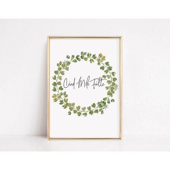 Cead Mile Failte Irish Wreath Welcome Hall Wall Art Print, Living Room And Gallery Wall Decor