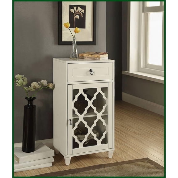 Ceara White Finish Coffee Table - Space-Saving with Drawer & Glass Door Storage for Any Room
