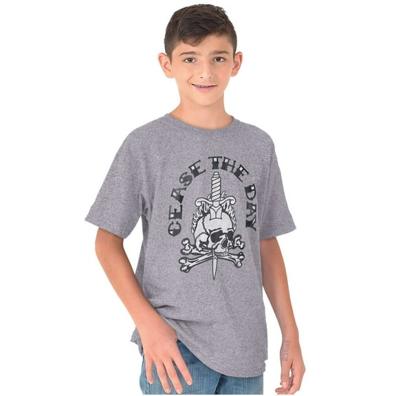 Cease The Day Skull Dagger Tattoo Crewneck T Shirts Boy Girl Teen Brisco Brands L