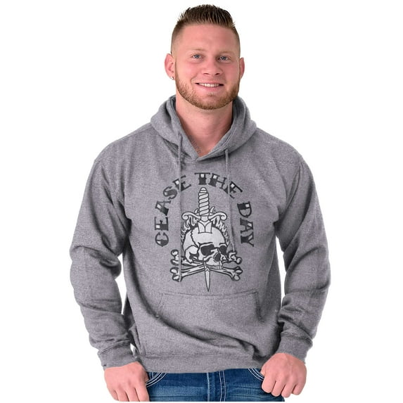 Cease The Day Skull Dagger Tattoo Unisex Plus Fleece Graphic Hoodie Brisco Brands 2X
