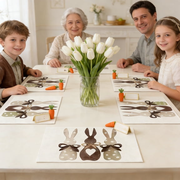 Cebalnir 1PC Floral Bunny Rabbit Easter Placemats, 12x18 Inch Seasonal Spring Table Mats for Party Kitchen Dining Decoration, for Holiday Vision Decor Themed Decorative