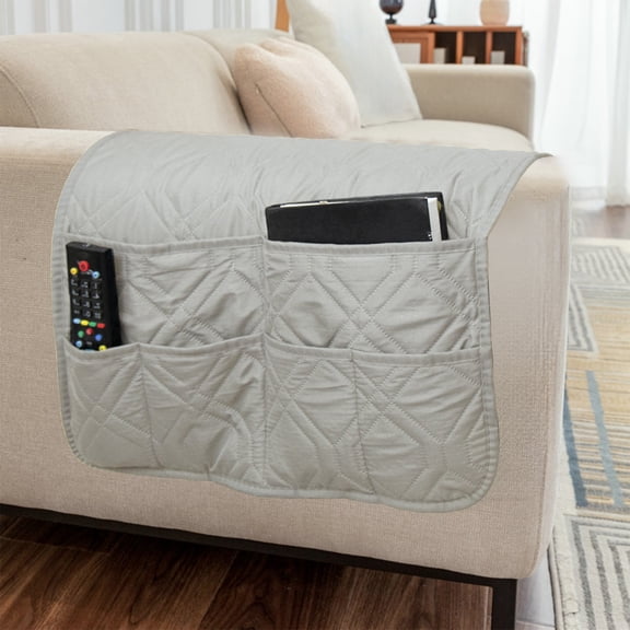 Cebalnir Couch Armrest Covers For Sofa With 2 Big And 4 Small Side Pockets Recliner Arm Protector Washable Living Room Armchair Caddy Organizer Chair Bedside Storage Book Magazines Waterproof