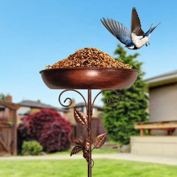 Cebalnir Metal Bird Bath for Outside-5 Pronged Base and Detachable Metal Stake, Sturdy Garden Birdbath, Vintage Freestanding Bird Bath for Patio Yard Lawn Decor, Durable Bird Bath