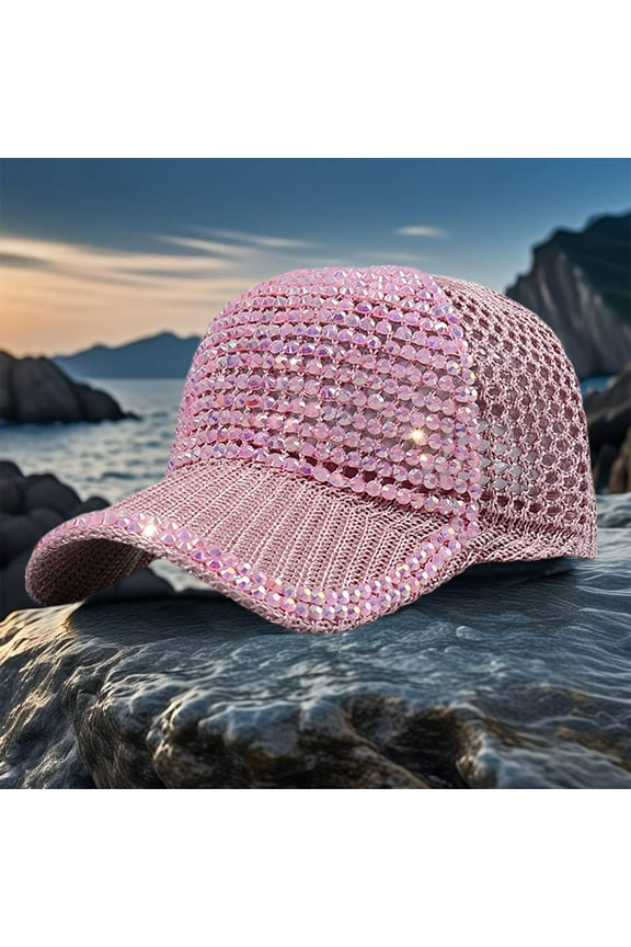 Women Men Studded Rhinestone Crystals Adjustable Ponytail Mesh Baseball Cap Shiny Bling Casual Sports Cap Breathable Sun Hat Lasers Hat Fashion