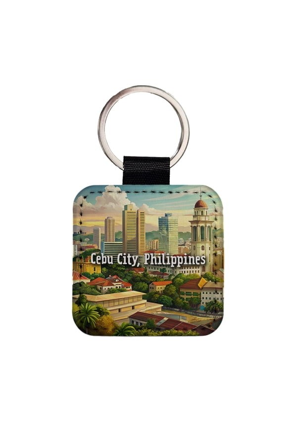 Cebu City, Philippines Travel City Country Stamp Faux Leather Square Keychain