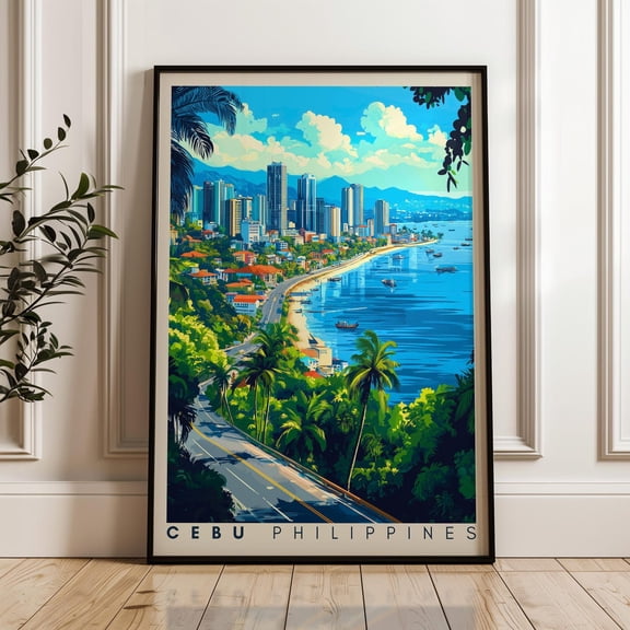 Cebu City Philippines Travel Print, Tropical Island Art Print, Stretched Canvas 8x10in