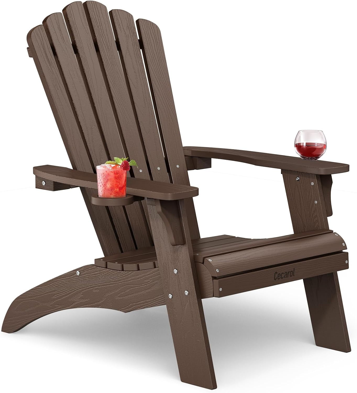 Cecarol Oversized Adirondack Chair Plastic, Outdoor Fire Pit Chair with Cup Holder, Adirondack Patio Chair Weather Resistant for Outside, Porch, Lawn, Garden- AC01, Coffee(Wood Grain)