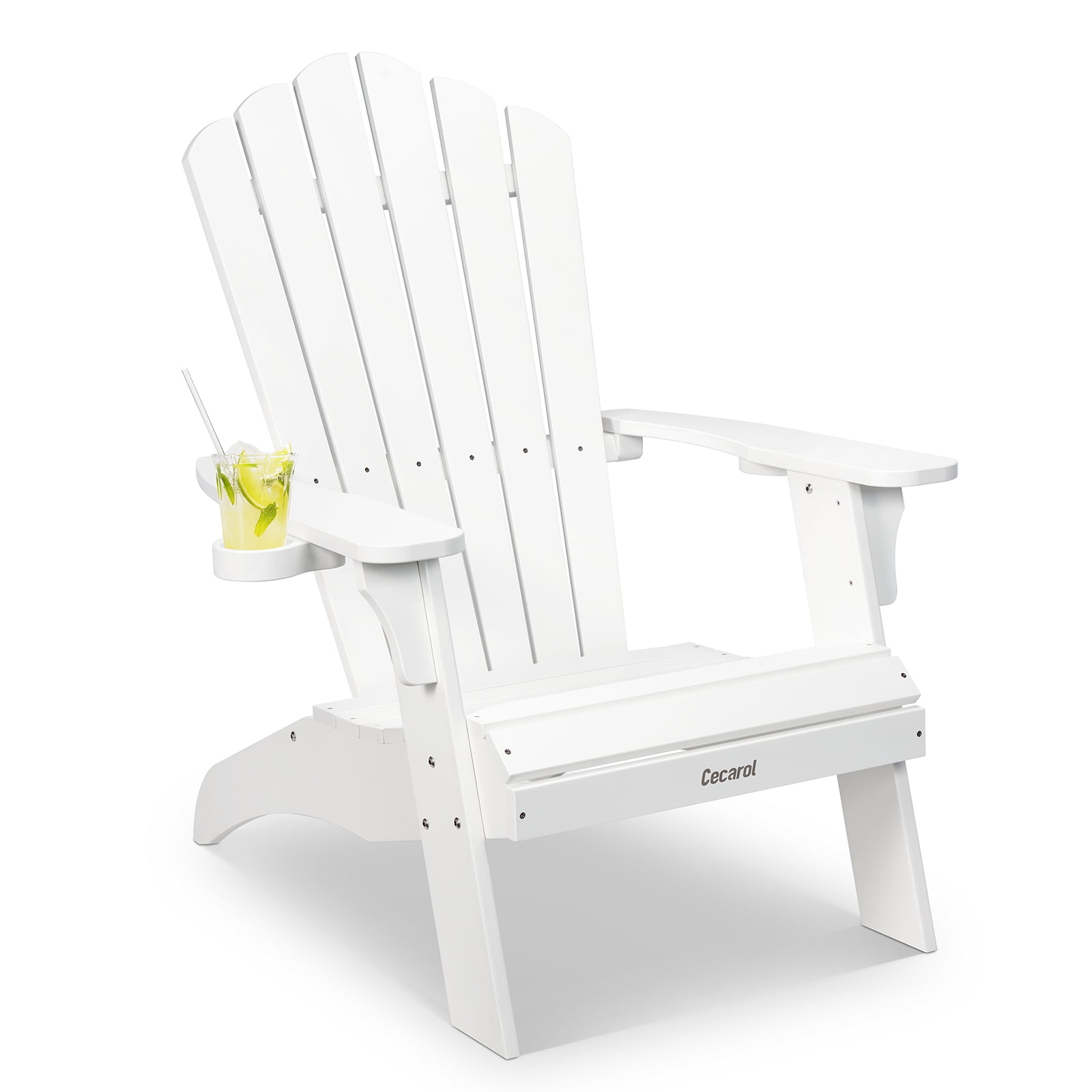 Cecarol Oversized Adirondack Chair Plastic, Outdoor Fire Pit Chair with Cup Holder, Adirondack Patio Chair Weather Resistant for Outside, Porch, Lawn, Garden- AC01, White
