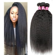 Cece Beauty Hair Kinky Straight 3 Hair Bundle, Yaki Straight Human Hair Weave Bundle, 100% Unprocessed Brazilian Kinky Straight Human Hair Bundles, 12/14/16 Inches