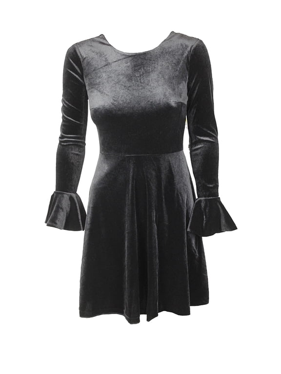 Black Scoop Back Fit & Flare Velvet Dress XS