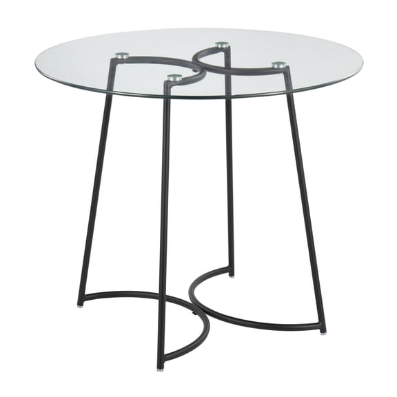 Cece Contemporary Dinette Table in Black Steel with Clear Glass Top by LumiSource