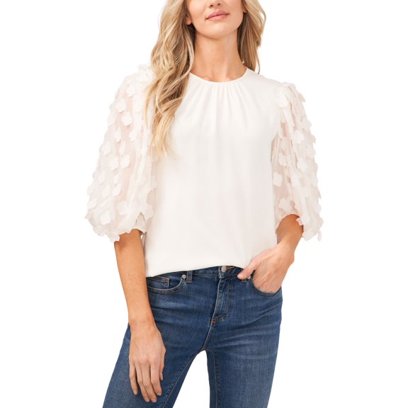 Cece Mixed Media Top New Ivory S