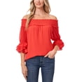 thumbnail image 1 of Cece Off The Shoulder Ruffled Cuff Top Coral Sunset S, 1 of 1