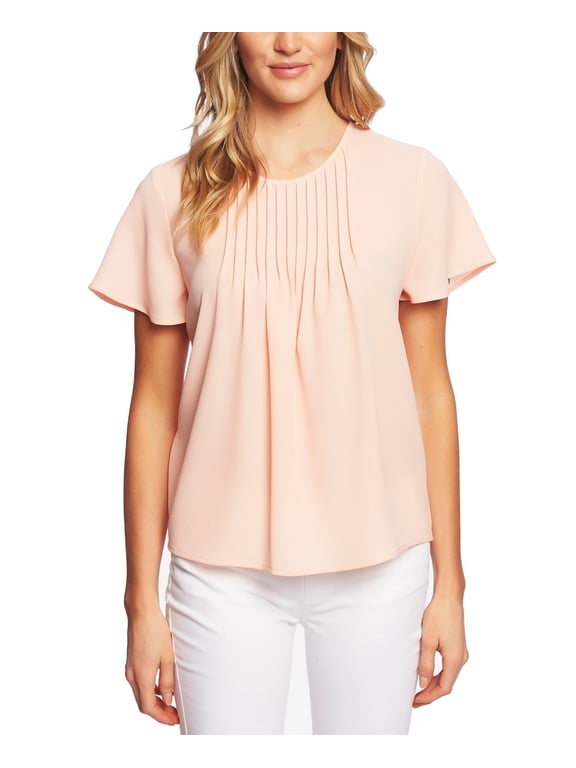 Pleated Flutter Sleeve Top Peach Mimosa XS