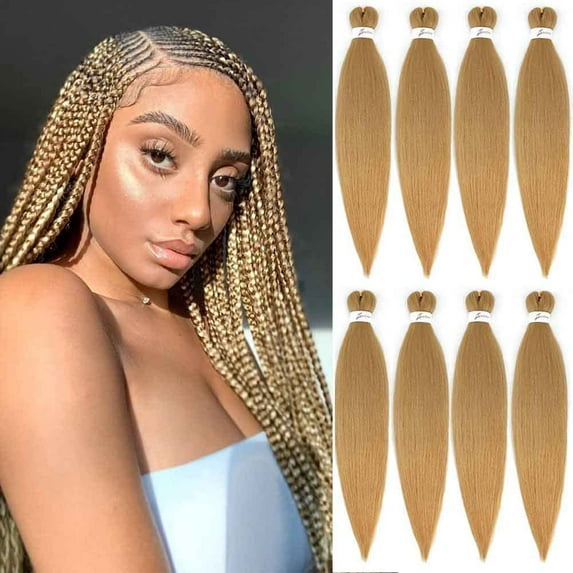 Cece Pre Stretched Braiding Hair Extensions 24 Inch - 8 Packs Strawberry Honey Blonde Box Braids Synthetic Professional Crochet EZ Braid Neat Yaki Texture Hot Water Setting