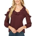 thumbnail image 1 of Cece Ruffled Cold Shoulder Top Rich Cabernet L, 1 of 1