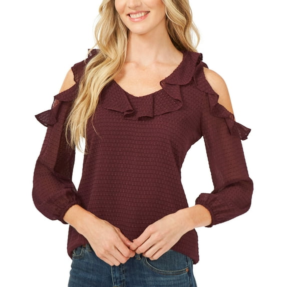 Cece Ruffled Cold Shoulder Top Rich Cabernet L