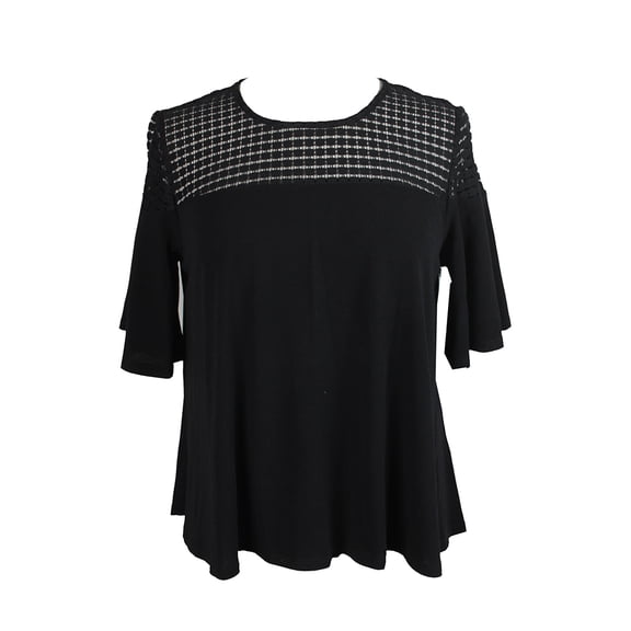 Cece Womens Black Short-Sleeve Crochet Panel Blouse S