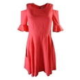 thumbnail image 1 of Cece Womens Coral Ruffled Cold-Shoulder Fit & Flare Dress 0, 1 of 1