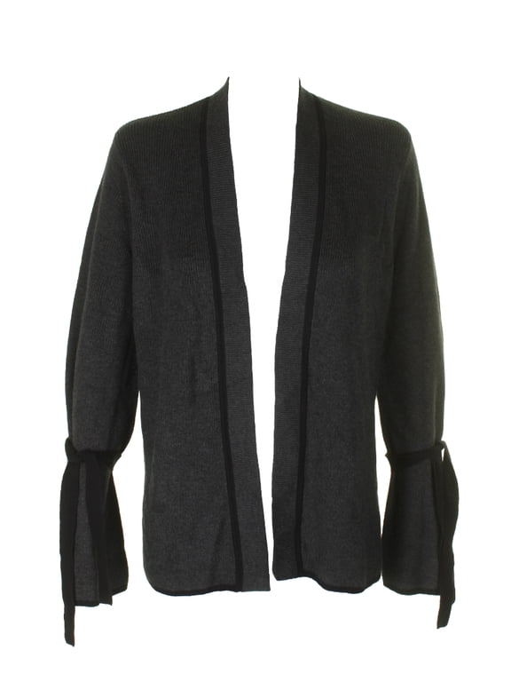 Womens Heather Grey Contrast-Trim Bell-Sleeve Cardigan M