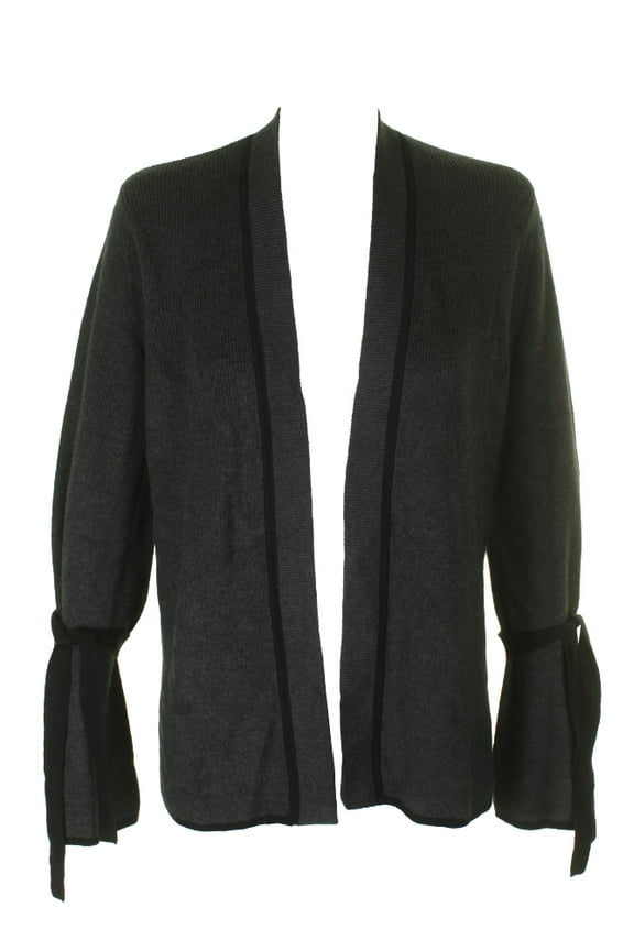 Womens Heather Grey Contrast-Trim Bell-Sleeve Cardigan M