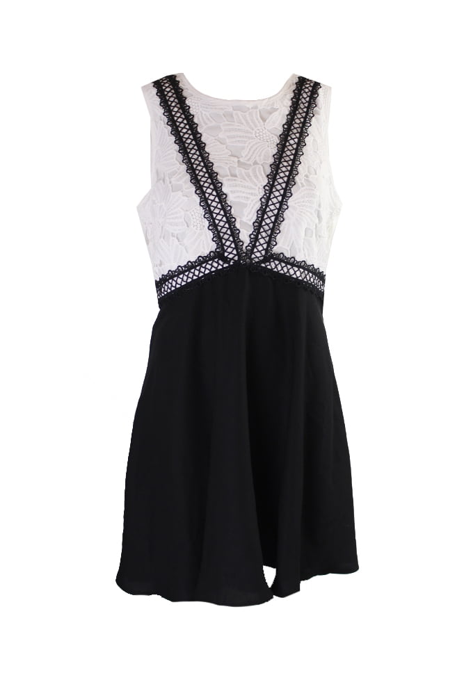 Cece Womens Ivory Black Sleeveless Crochet Bodice Fit & Flare Dress 14 -  Walmart Business Supplies
