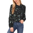 thumbnail image 1 of Cece Womens Printed Tie Neck Blouse Rich Black XS, 1 of 1