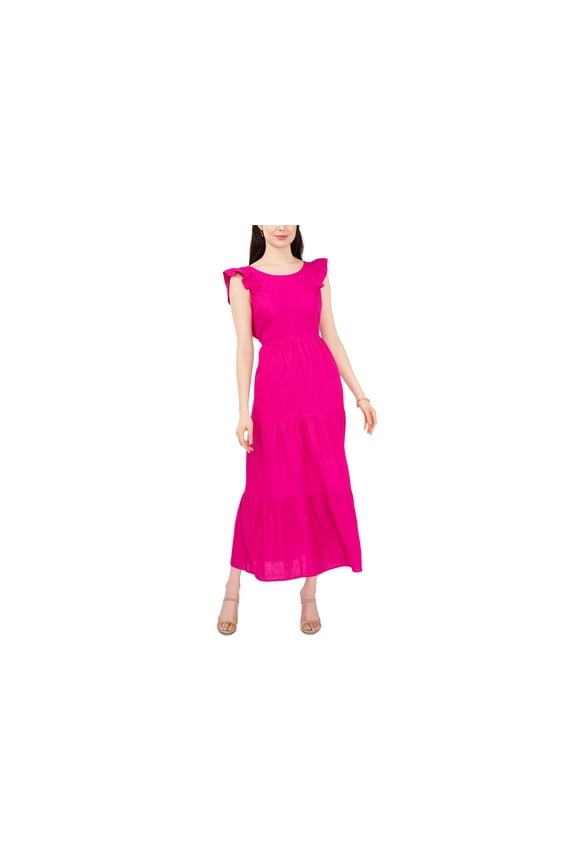 Womens Ruffled Tie Back Maxi Dress Fiercely Fuchsia XS