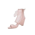 thumbnail image 1 of Cecelia New York AMELIA Peep Toe Shootie Pink Sheer Mesh Open Toe Ruffle Booties (Pink, 7), 1 of 4