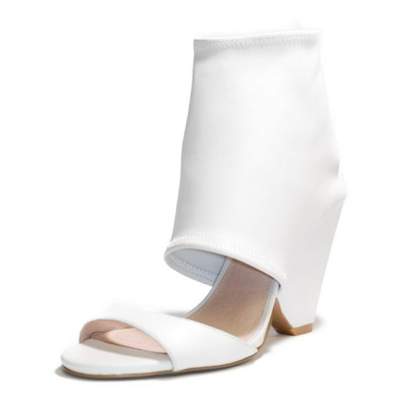 Cecelia New York Alexandra Pull-on Block Heeled Peep Toe Shootie WHITE (WHITE, 6.5)