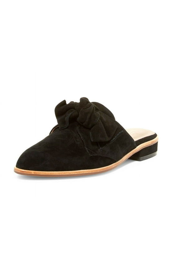 Amara Black Suede Pointed Toe Open Back Slides Flats Mules (Black, 6.5)