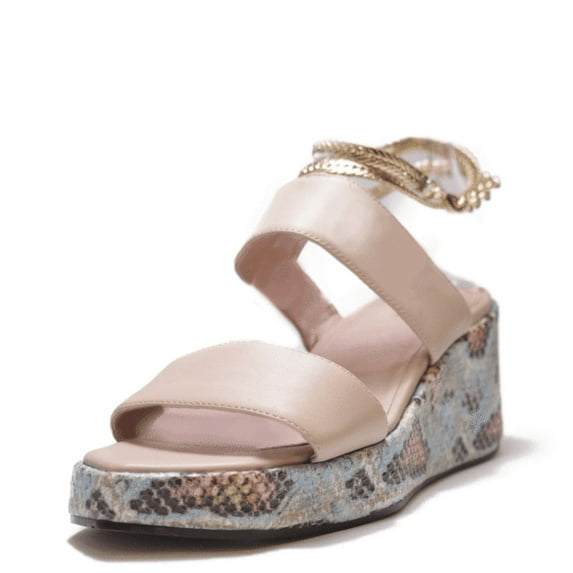 Cecelia New York BALEVES Leather Wedge Heeled Platform Sandal NUDE/RAINBOW SNAKE (NUDE/RAINBOW SNAKE, 6)