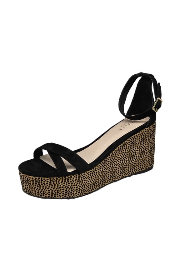 Bella Black/Leopard Ankle Buckle Strap Platform Wedge Sandals