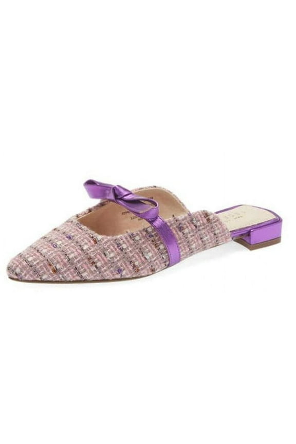 Bethel Flat Mule Leather Bow Slip On Pointed Toe Flats Sandals (Power Purple, 6)