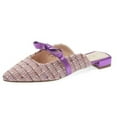 thumbnail image 1 of Cecelia New York Bethel Flat Mule Leather Bow Slip On Pointed Toe Flats Sandals (Power Purple, 7), 1 of 6