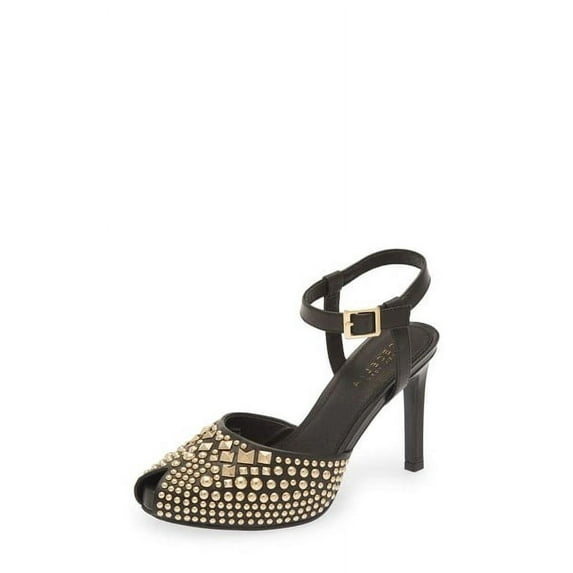 Cecelia New York Birdie Black Ankle Strap Dress Gold Detailed Womens Pumps Shoes (Black, 8.5)