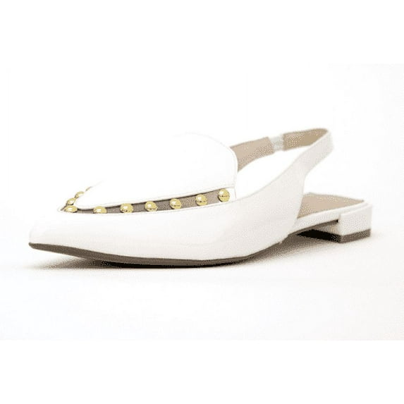 Cecelia New York Cleo Embellished Slingback Pointed Toe Flats White Patent Clear (ALABASTER/GOLD DOME, 9.5)