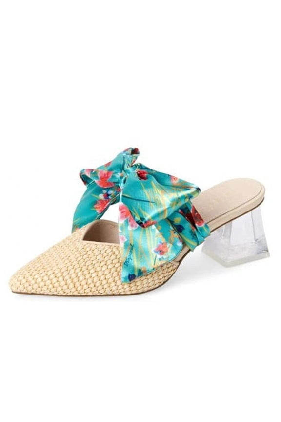 Copper Woven Raffia Slip On Pointed Toe Block Heel Sandals (Woven Raffia, 8.5)